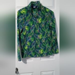 Lands' End Green and Yellow Leaf Print Sweatshirt